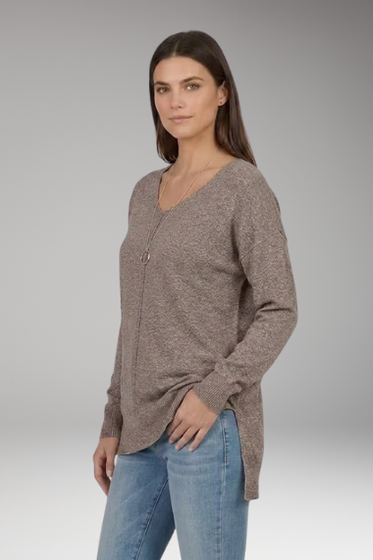 Lila | Textured Knit V-Neck Sweater with Chevron Pattern