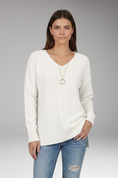 Lila | Textured Knit V-Neck Sweater with Chevron Pattern