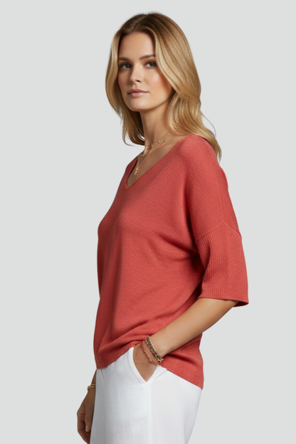 Lena | V-Neck Relaxed Top with Short Sleeves