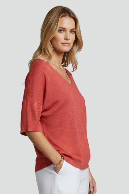 Lila | V-Neck Relaxed Top with Short Sleeves
