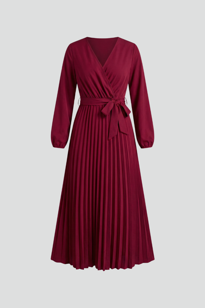 Lila | V-neck Pleated Maxi Dress with Tie Waist