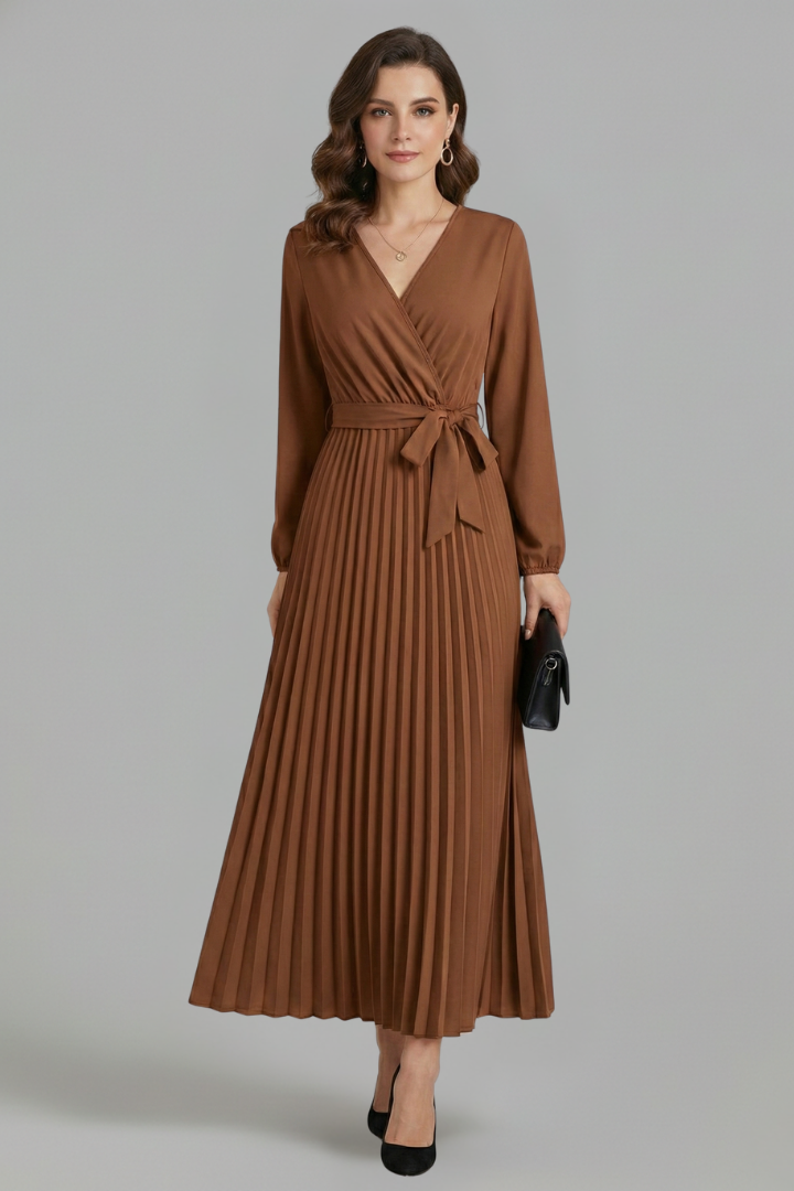 Lila | V-neck Pleated Maxi Dress with Tie Waist