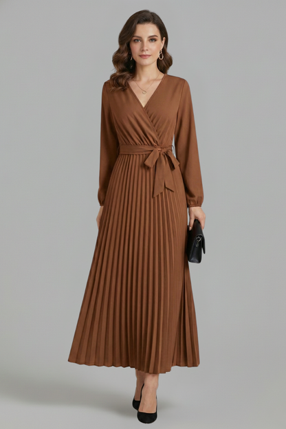 Lila | V-neck Pleated Maxi Dress with Tie Waist