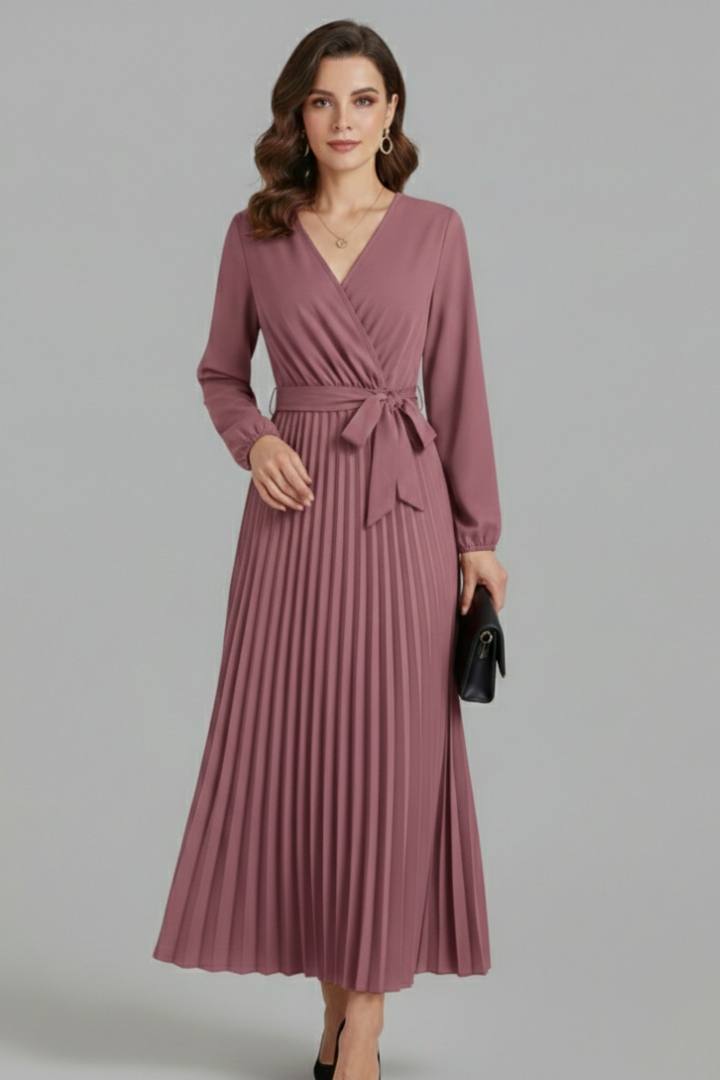 Lila | V-neck Pleated Maxi Dress with Tie Waist