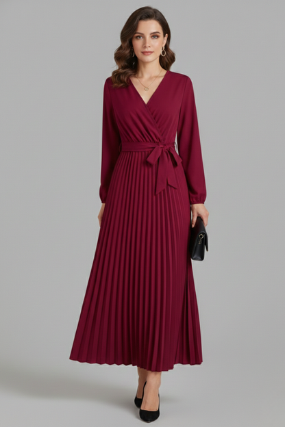 Lila | V-neck Pleated Maxi Dress with Tie Waist