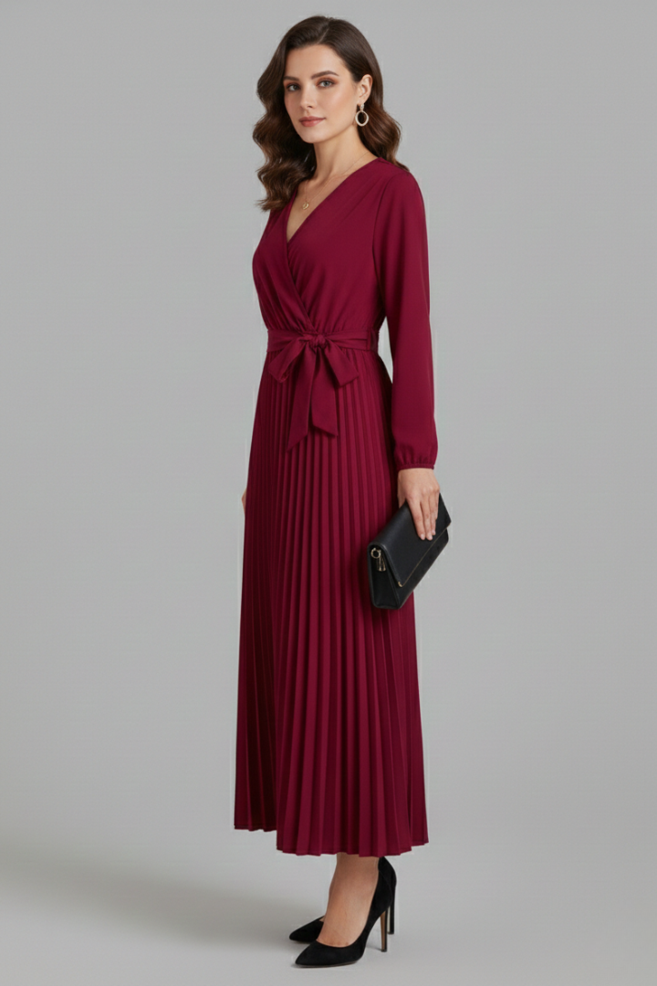 Lila | V-neck Pleated Maxi Dress with Tie Waist