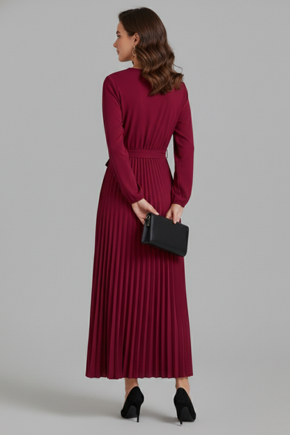 Lila | V-neck Pleated Maxi Dress with Tie Waist