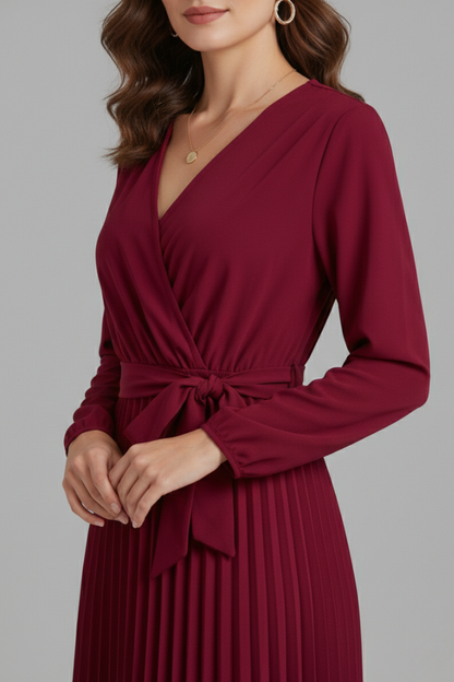Lila | V-neck Pleated Maxi Dress with Tie Waist