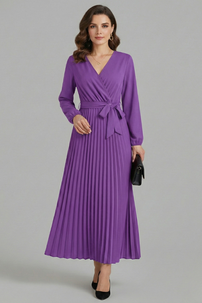 Lila | V-neck Pleated Maxi Dress with Tie Waist