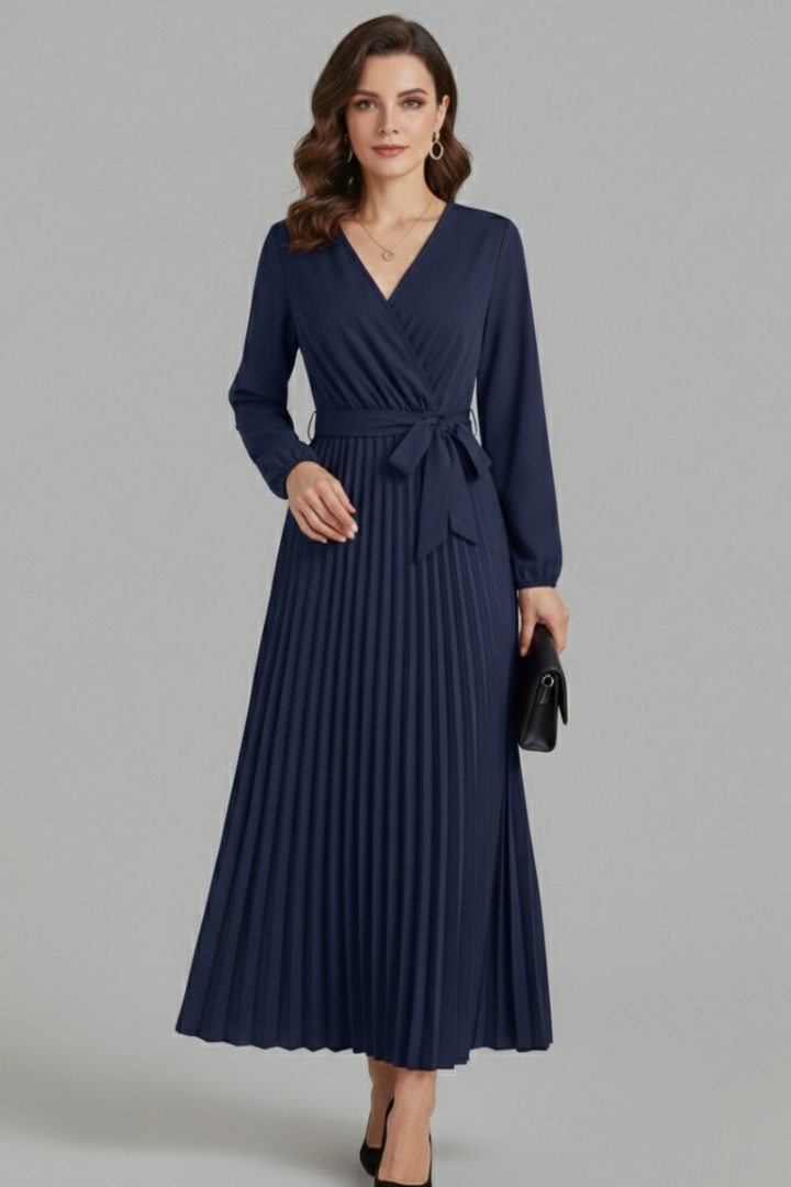Lila | V-neck Pleated Maxi Dress with Tie Waist