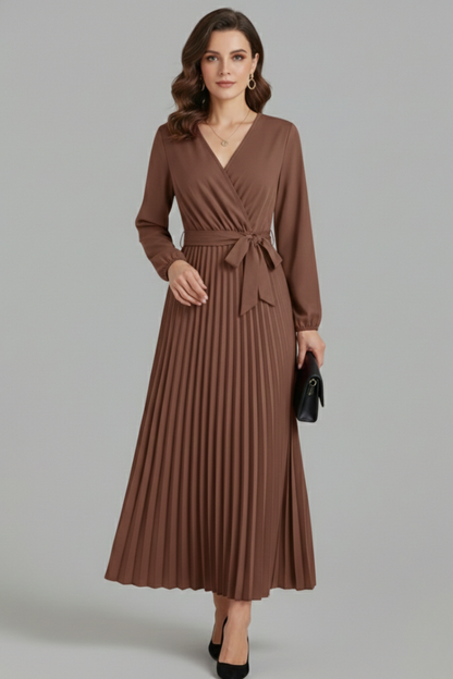 Lila | V-neck Pleated Maxi Dress with Tie Waist