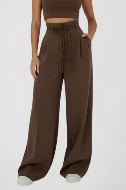 Lena | High-Rise Wide Leg Trousers with Tie Waist