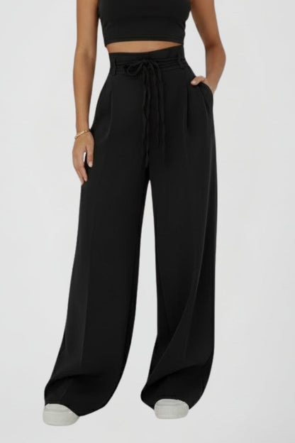 Lena | High-Rise Wide Leg Trousers with Tie Waist