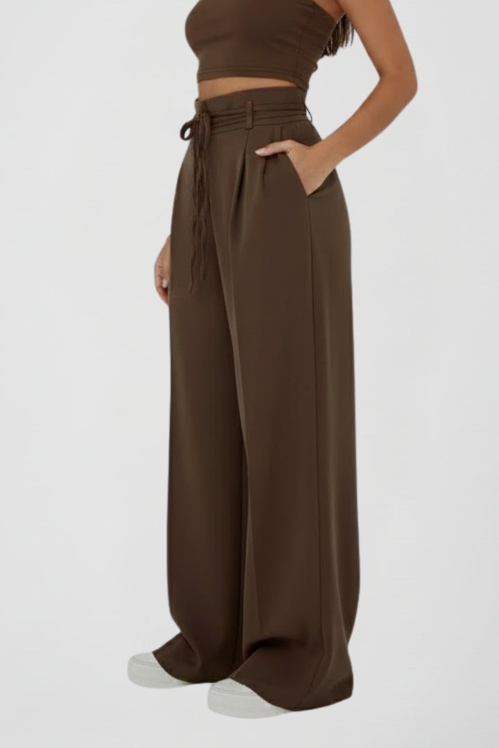 Lena | High-Rise Wide Leg Trousers with Tie Waist