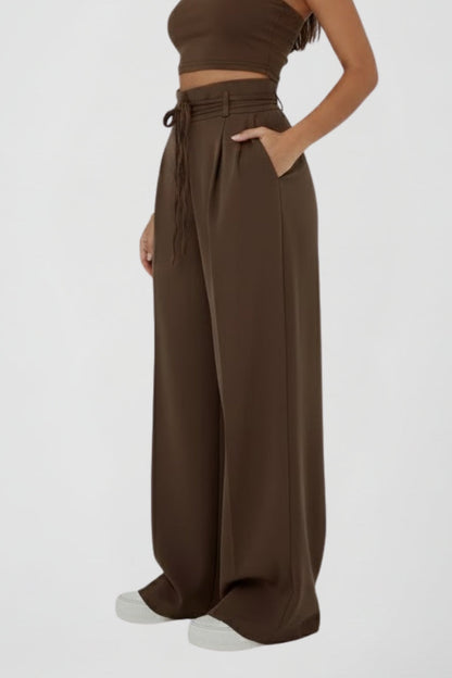 Lena | High-Rise Wide Leg Trousers with Tie Waist