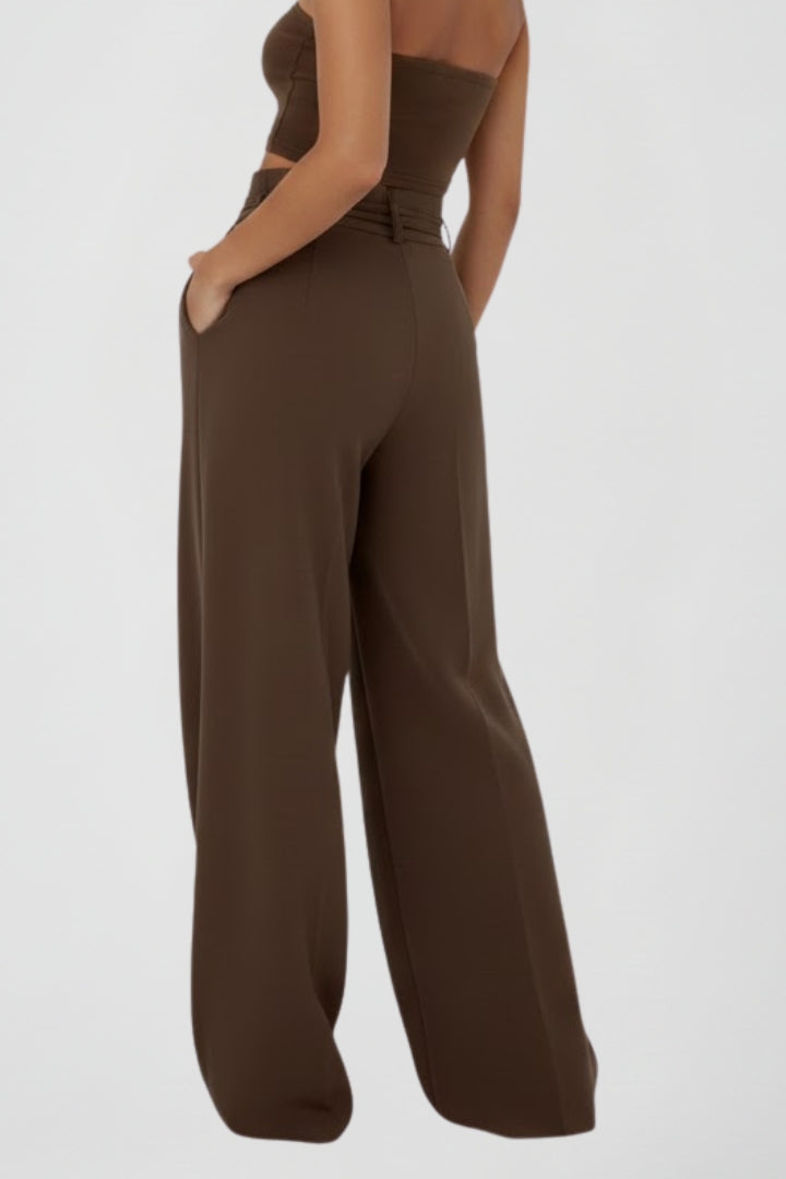 Lena | High-Rise Wide Leg Trousers with Tie Waist