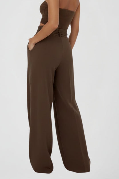 Lena | High-Rise Wide Leg Trousers with Tie Waist