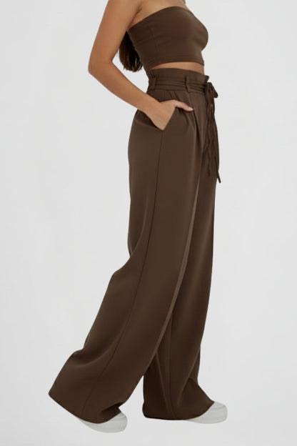 Lena | High-Rise Wide Leg Trousers with Tie Waist