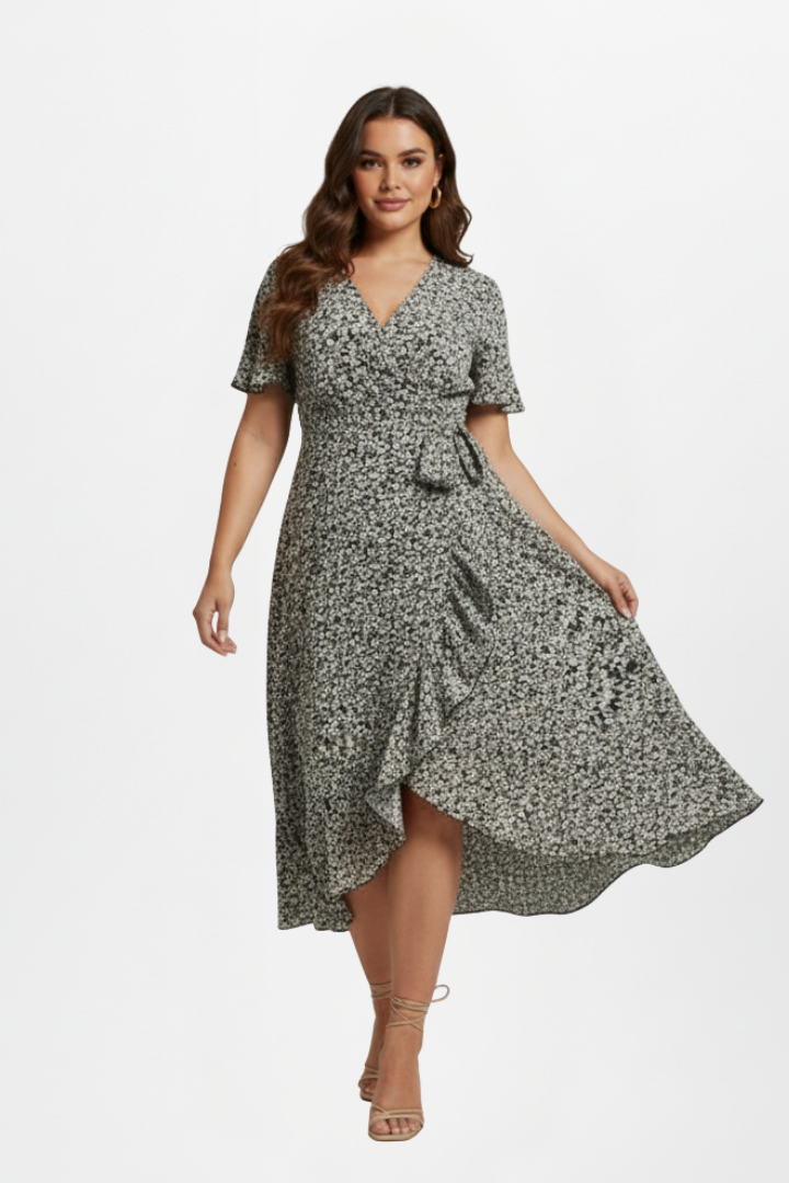 Lila | Elegant V-Neck Wrap Dress with Short Sleeves