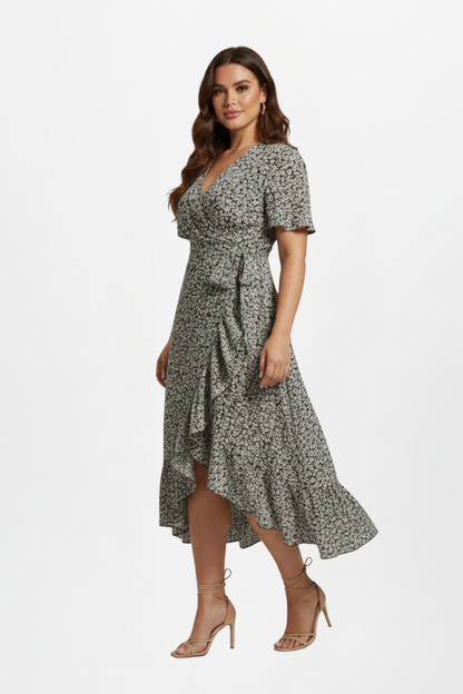 Lila | Elegant V-Neck Wrap Dress with Short Sleeves