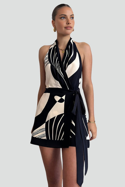 Lena | Wrap Halter Mini Dress with Tie Waist