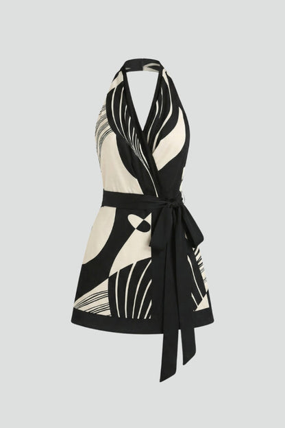 Lena | Wrap Halter Mini Dress with Tie Waist