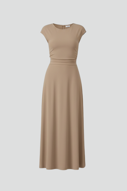 Elena | High-Waist Midi Dress with Cap Sleeves