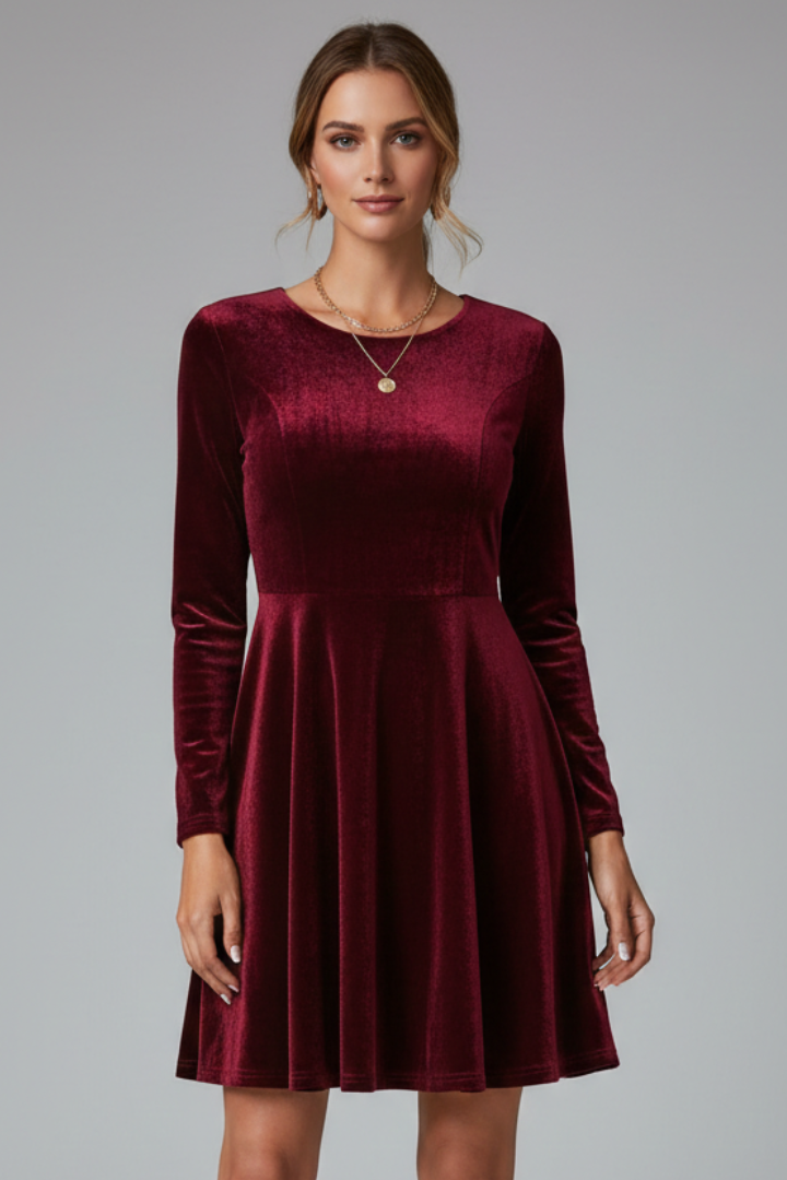 Lila | Chic Mini Dress with Round Neckline and Long Sleeves