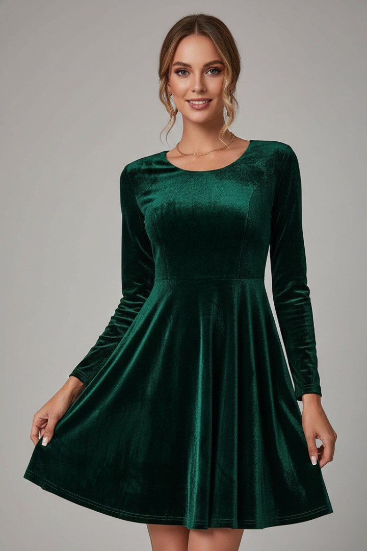 Lila | Chic Mini Dress with Round Neckline and Long Sleeves