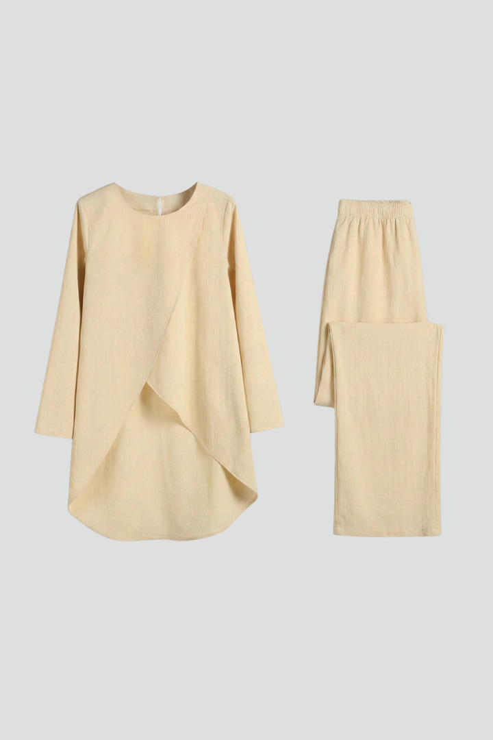 Lila | Chic Long Sleeve Shirt and Straight-Leg Trousers Set