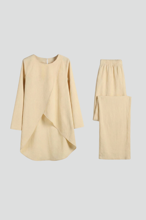 Lila | Chic Long Sleeve Shirt and Straight-Leg Trousers Set