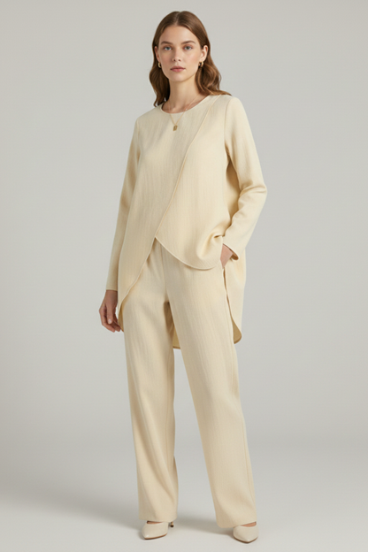 Lila | Chic Long Sleeve Shirt and Straight-Leg Trousers Set