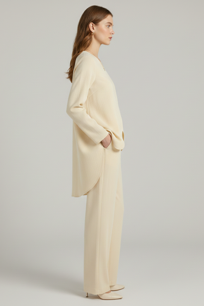 Lila | Chic Long Sleeve Shirt and Straight-Leg Trousers Set