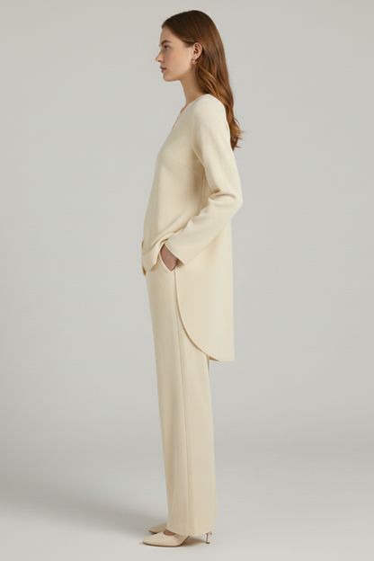 Lila | Chic Long Sleeve Shirt and Straight-Leg Trousers Set
