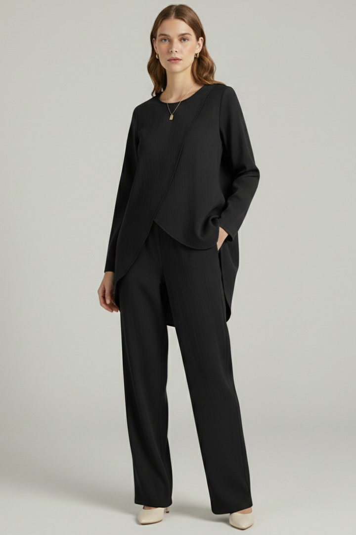 Lila | Chic Long Sleeve Shirt and Straight-Leg Trousers Set