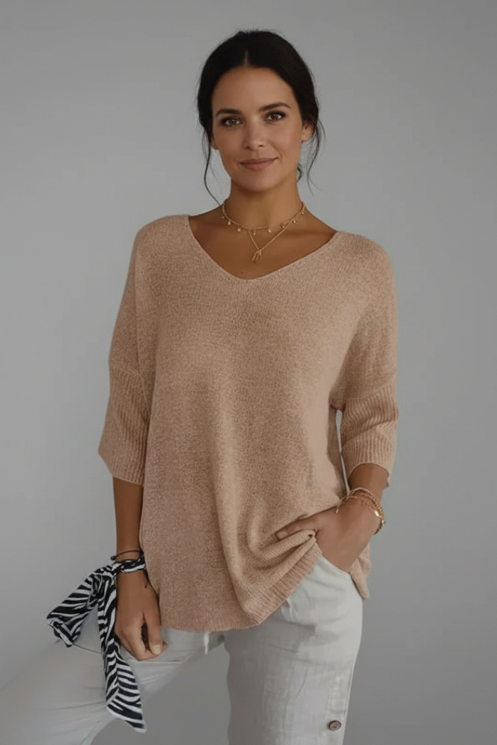 Lila | Elegant V-Neck Elbow Sleeve Top