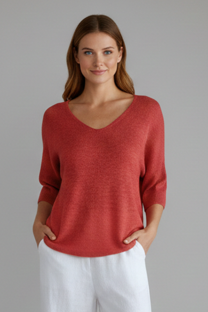 Lila | Elegant V-Neck Elbow Sleeve Top