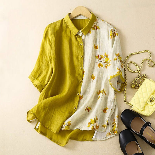 Esme | Elegant Two-Tone Linen Blouse