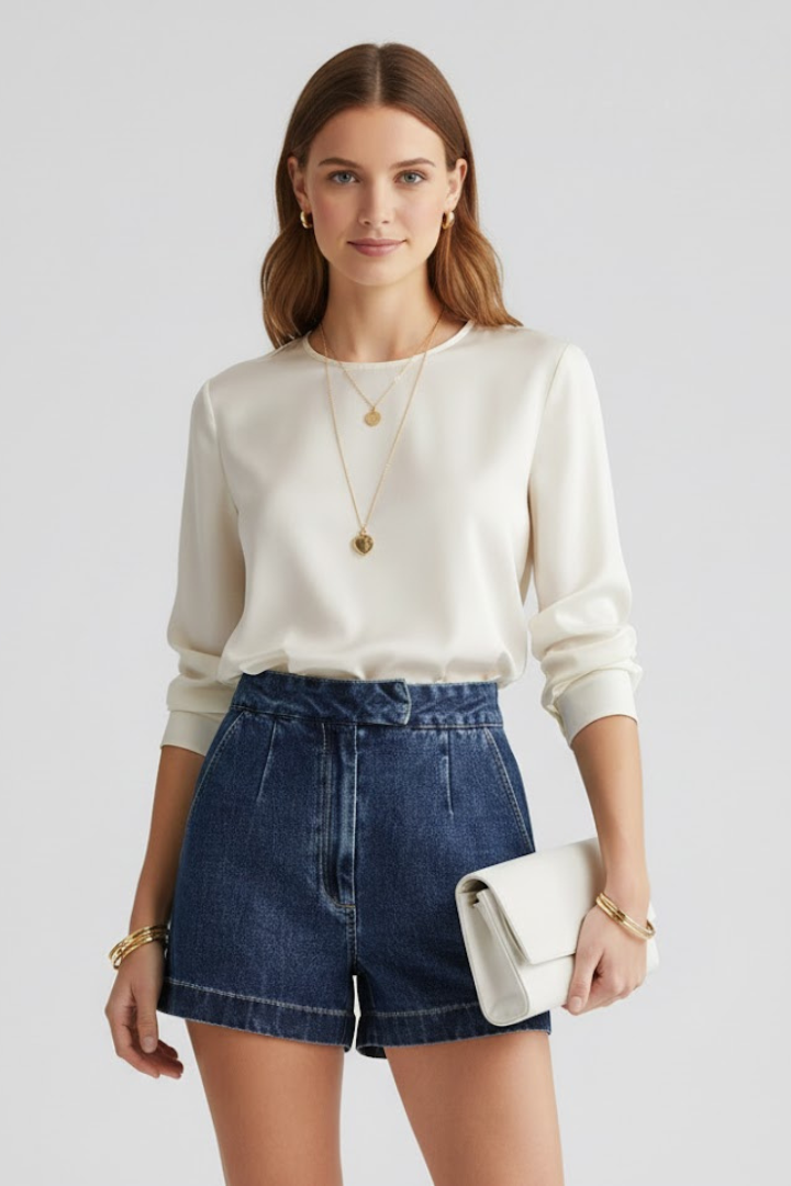 Lila | High-Waisted Denim Shorts with Rolled Hem