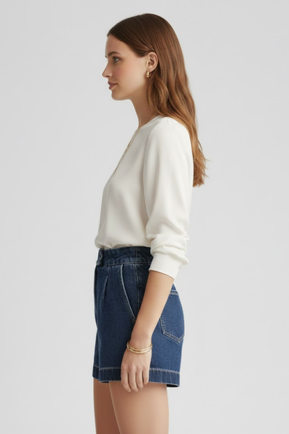Lila | High-Waisted Denim Shorts with Rolled Hem