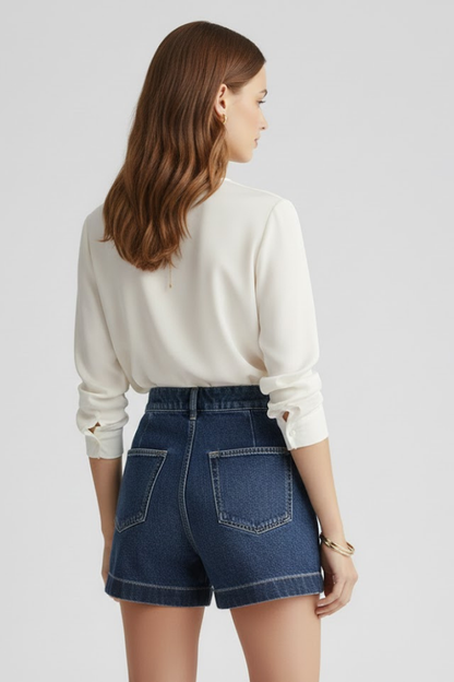 Lila | High-Waisted Denim Shorts with Rolled Hem