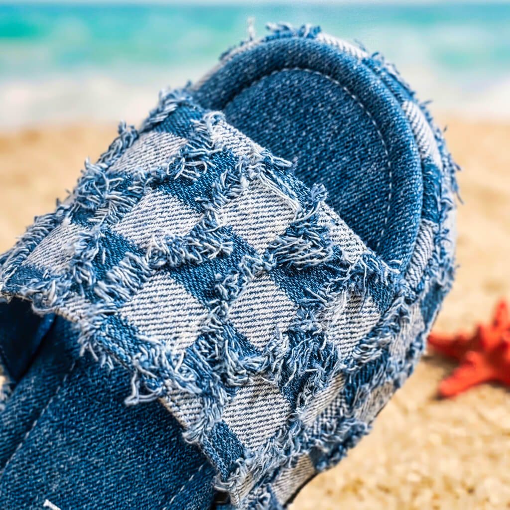 Esme | Chic Checkered Denim Slides