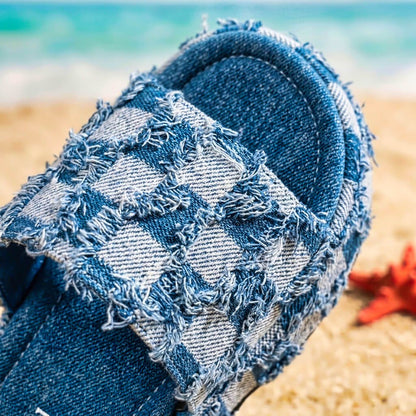 Esme | Chic Checkered Denim Slides