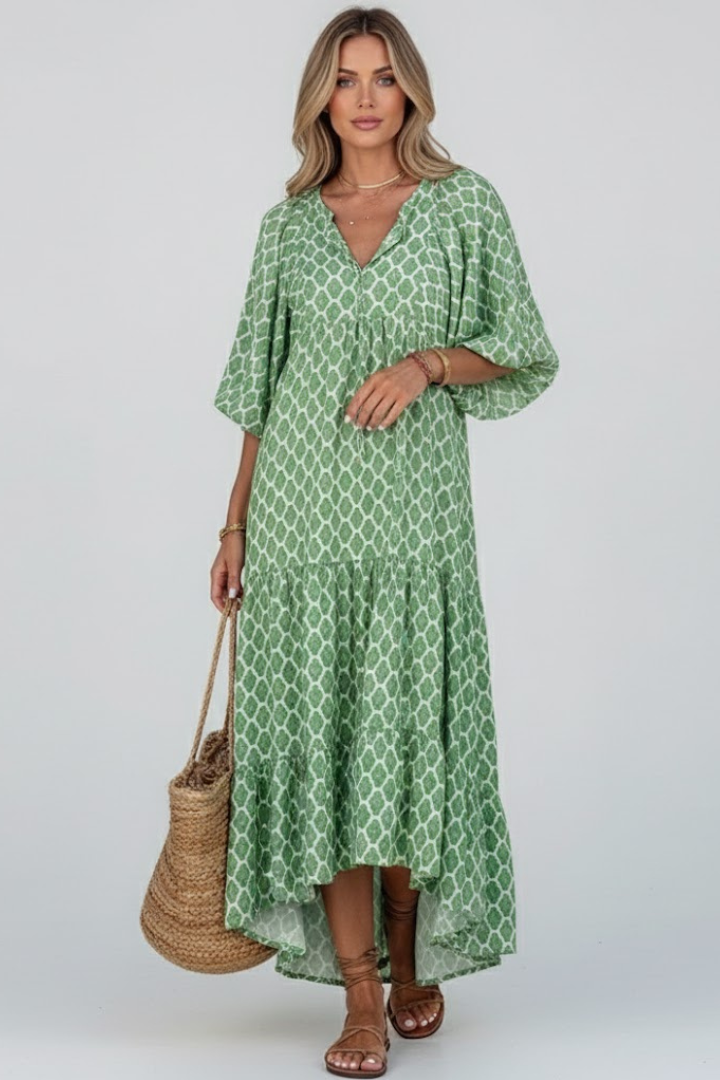 Lena | V-Neck Short Sleeve Maxi Dress