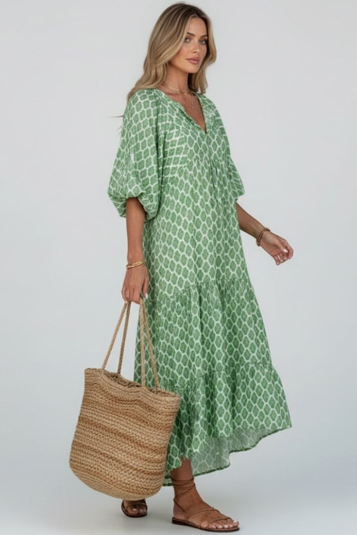 Lena | V-Neck Short Sleeve Maxi Dress