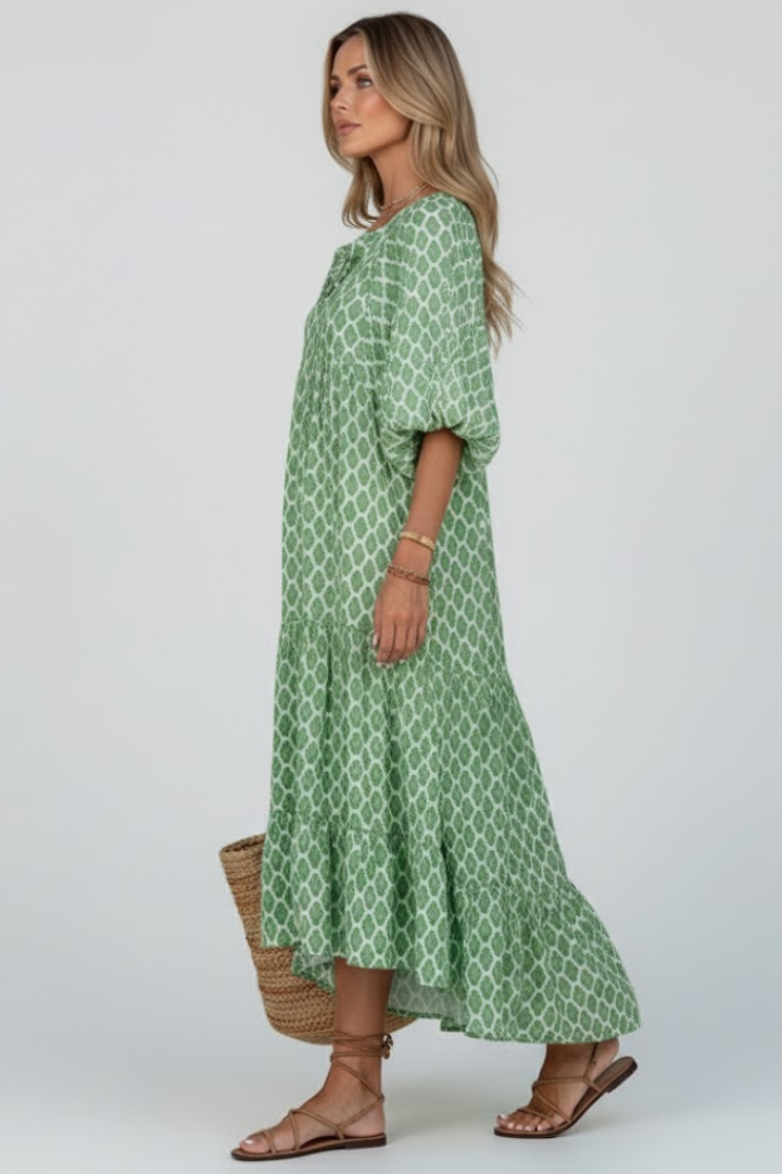 Lena | V-Neck Short Sleeve Maxi Dress