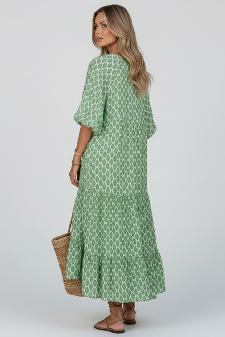 Lena | V-Neck Short Sleeve Maxi Dress