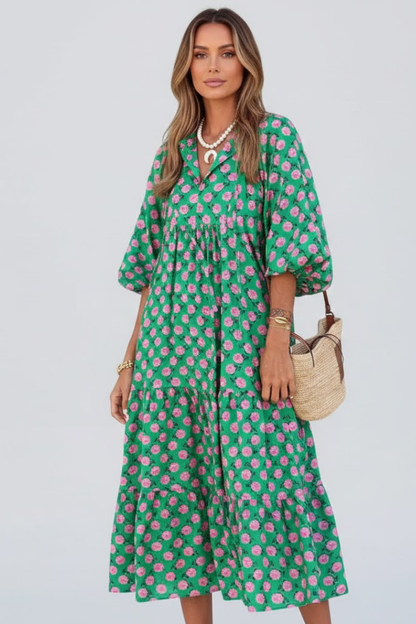 Lena | V-Neck Short Sleeve Maxi Dress