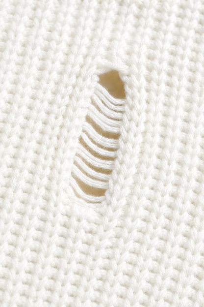 Elena | Distressed Ribbed Knit Oversized Sweater with Ladder Rips