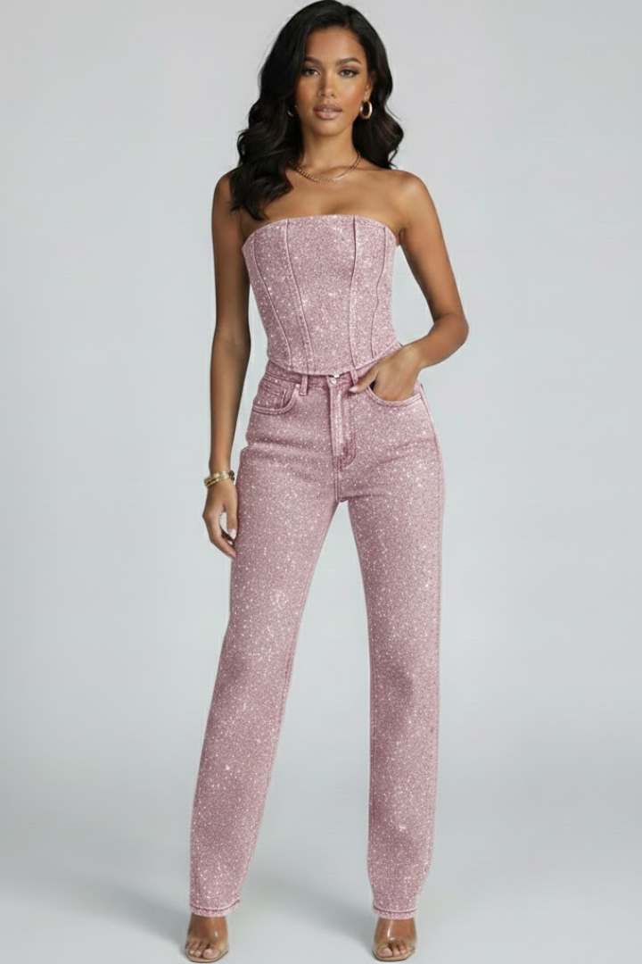 Lila | Strapless Top & High-Waisted Trousers Set
